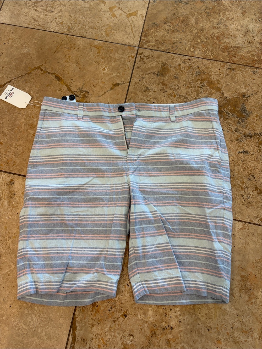 Ben Sherman Pastel Striped Flat Front Shorts - Light Blue & Pink